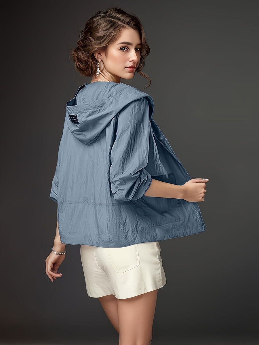 Cover-Up Women'S Chic Mom Breathable Thin Sunscreen Top Mid-Age Women'S Size Plus-Size Loose Fashion Cardigan Sunscreen Top, Versatile Long Sleeve Loose Top, Temperament Outdoor Women'S Jacket, Loose Sweat-Absorbing Wear - Bright Steel Blue