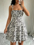 Women's Spring & Summer Sexy Vacation Dress, Allover Floral with Lace Details, Suitable for Romantic Occasions, Balls, Birthday Parties, Elegant Outfits, Casual Fashion, Y2K Style, Club Wear, Backless Design - Deep Grey