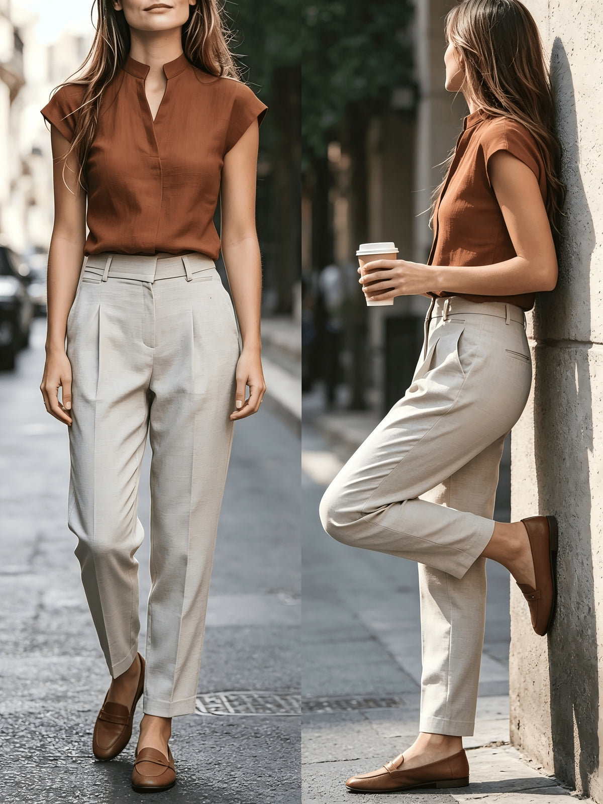 Stand-Up Collar Sleeveless Shirt Women'S Summer Commute V-Neck Top Temperament Office Blouse Women'S Summer Clothing - Rust