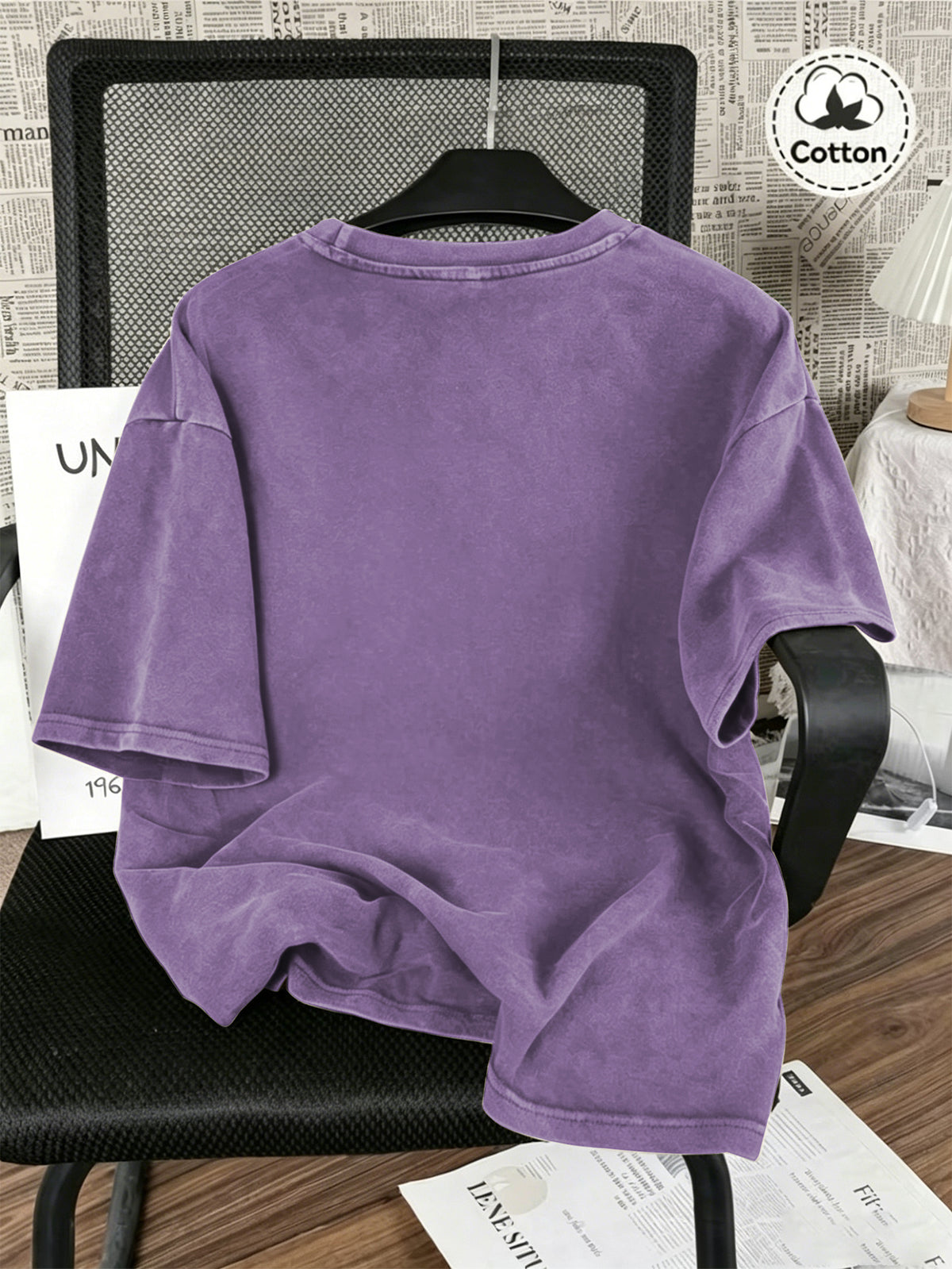 Vintage Washed Distressed Print Men'S Short-Sleeve Top, Soft Pure Loose T-Shirt, Breathable Casual Clothing for Outdoor Trip Summer And Early Autumn - Purple
