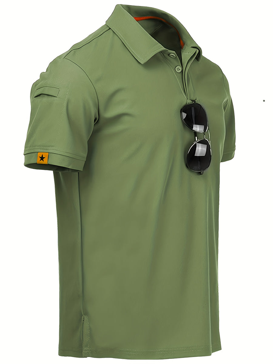 3-Pack Summer Men's Quick-Dry Sweat-Wicking Breathable Lapel Polo Shirts, Outdoor Sports Base Layers, Commuting, Training, and Security Short Sleeves - Black Green Card