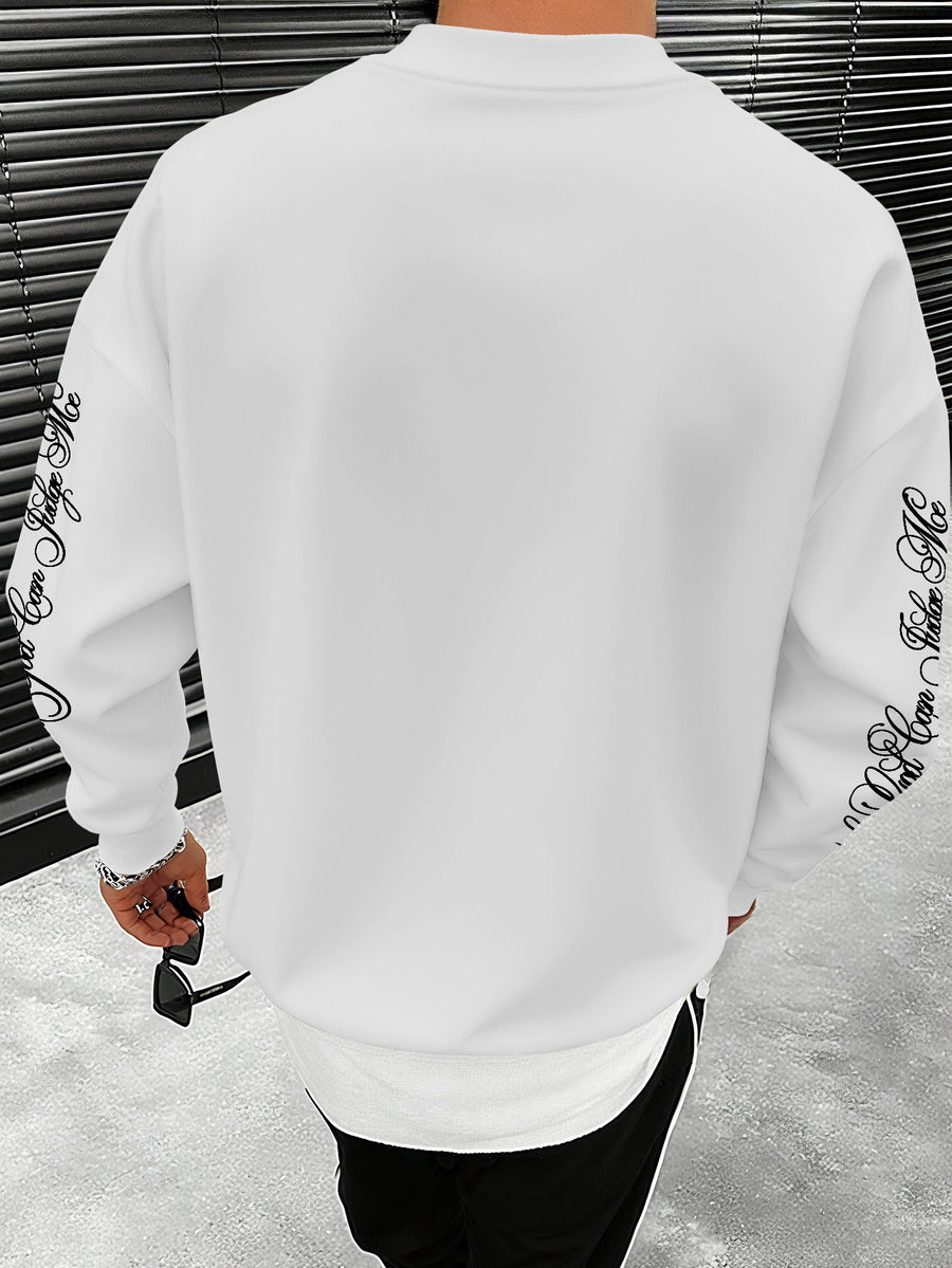 American Street Style Men's Sweatshirt, Cross Necklace Print, Loose and Versatile - White