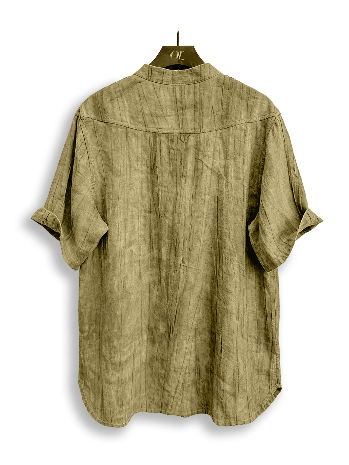 Men'S Summer Casual Henley Shirt, Preppy Style Thin Stand-Up Collar Short Sleeve T-Shirt, Retro Crinkle Ramie Pullover Men'S Top - Yellow