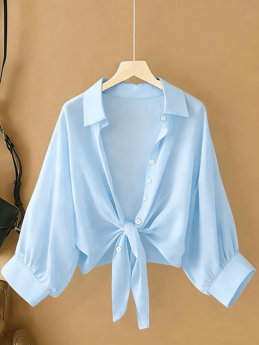 New Batwing Cardigan Short Casual Chiffon Shawl, Sunscreen Breathable Solid Color Women'S Shirt - Light Blue