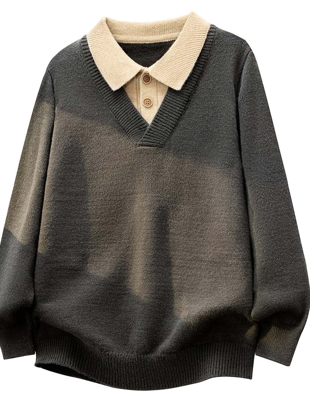 Men'S Retro Color-Block Faux Two-Piece Polo Sweater, Casual Comfortable V-Neck Loose Fit Men'S Autumn Winter Base Layer Knit Top - SINBOS - Coffee Color