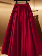 Women'S Elegant High-Waist Bow A-Line Trumpet Midi Dress - Burgundy