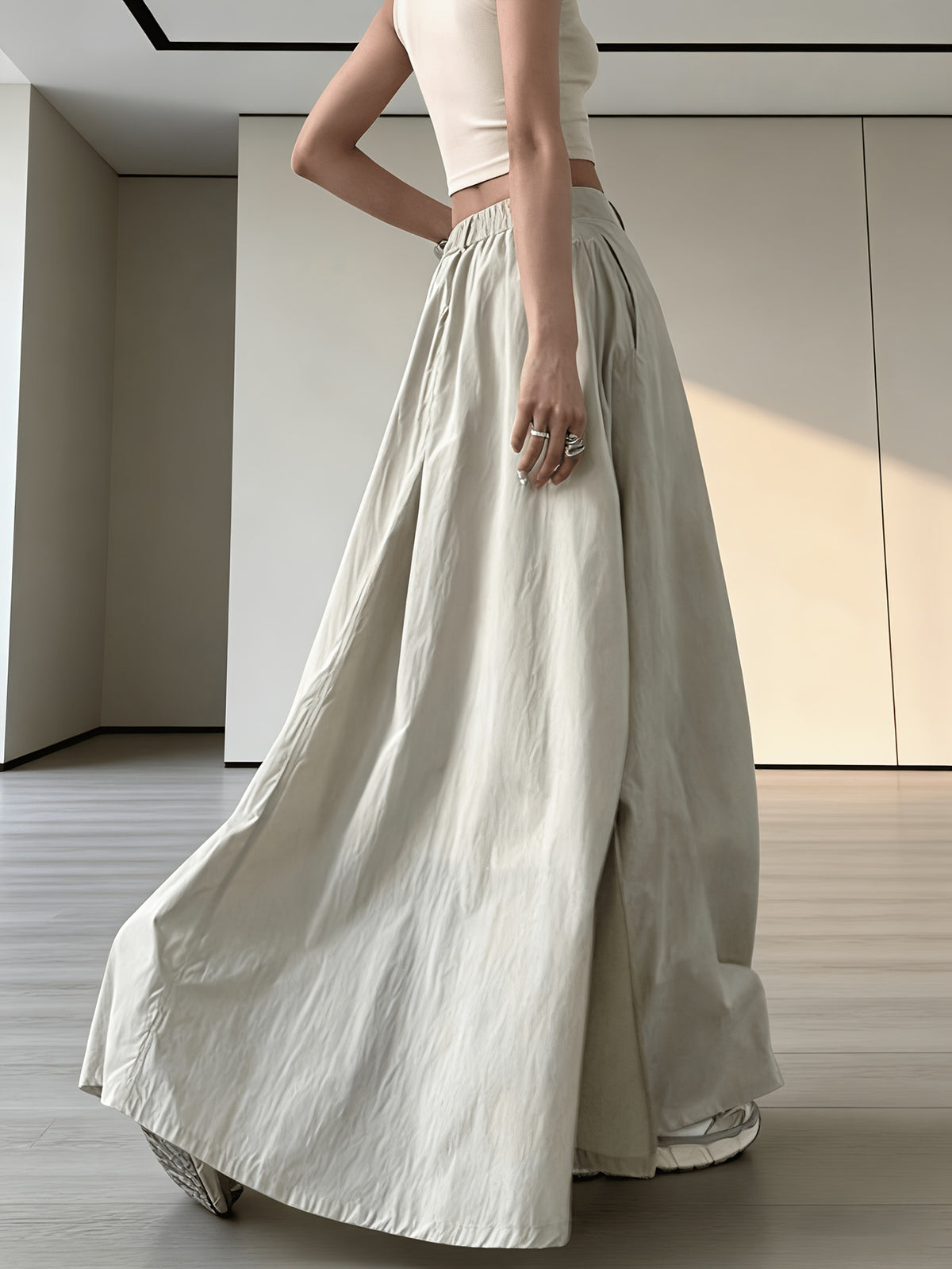 American Workwear Skirt Women'S 2025 New High-Waist Vintage Side Pleat Design A-Line Butt-Hugging Long Dress - Champagne
