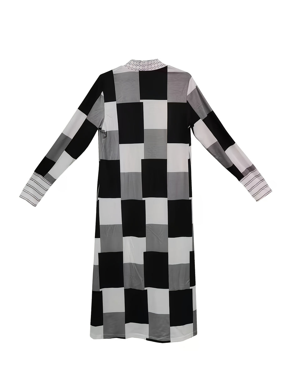 Plaid Print Cardigan, Vintage Long-sleeve Coat for Spring and Autumn, Women's Clothing - Mixed colors