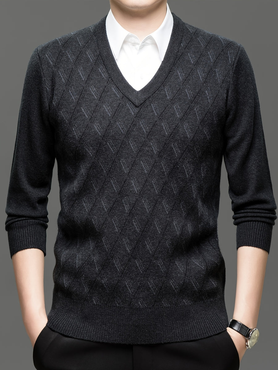 Minimalist Urban V-Neck Sweater for Portable Daily Commuting - Black Gray