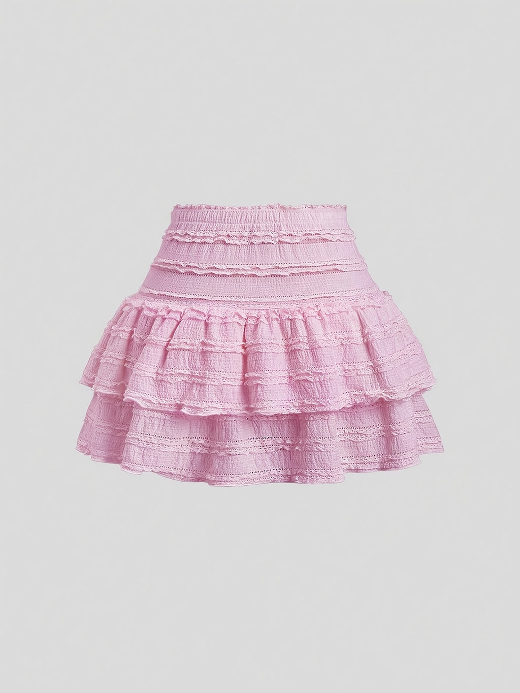 2026 New Vintage Ruffle Lace High-Waist Hip-Covering Double-Layer Flounce Mini Skirt - Pink