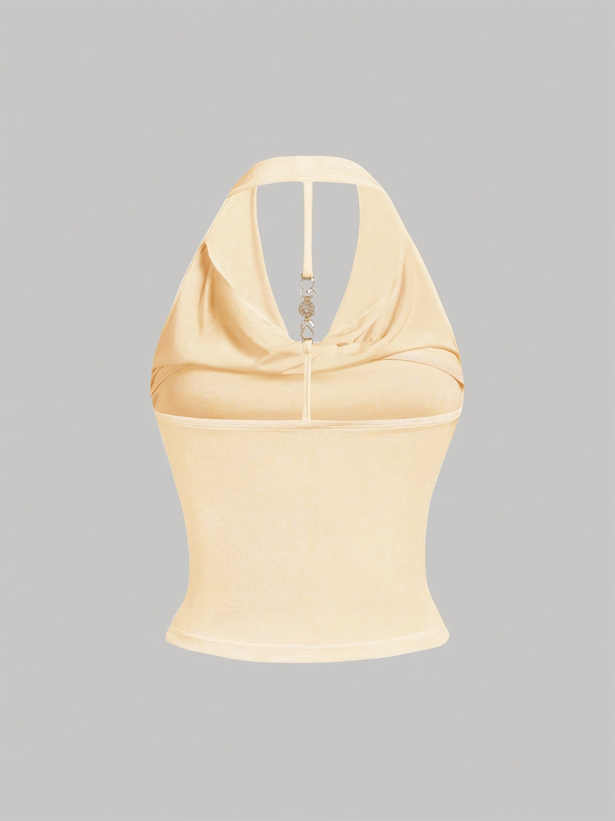 White Halter Neck Strapless Tank Top, Women's Solid Color Sexy Sleeveless Outerwear Top - Wheat-colored