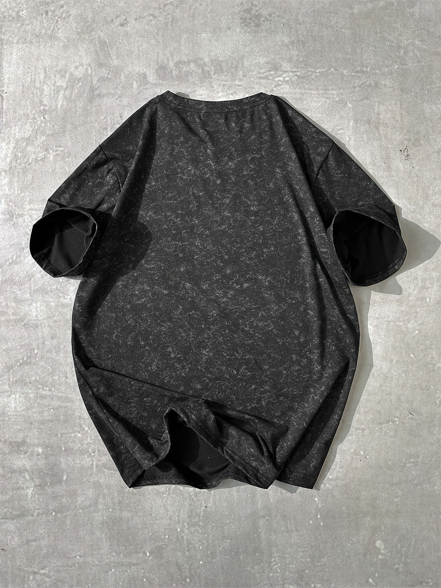 Men's Round-neck Graphic Print Short-sleeve T-shirt, Suitable for Summer Casual Sports - Black