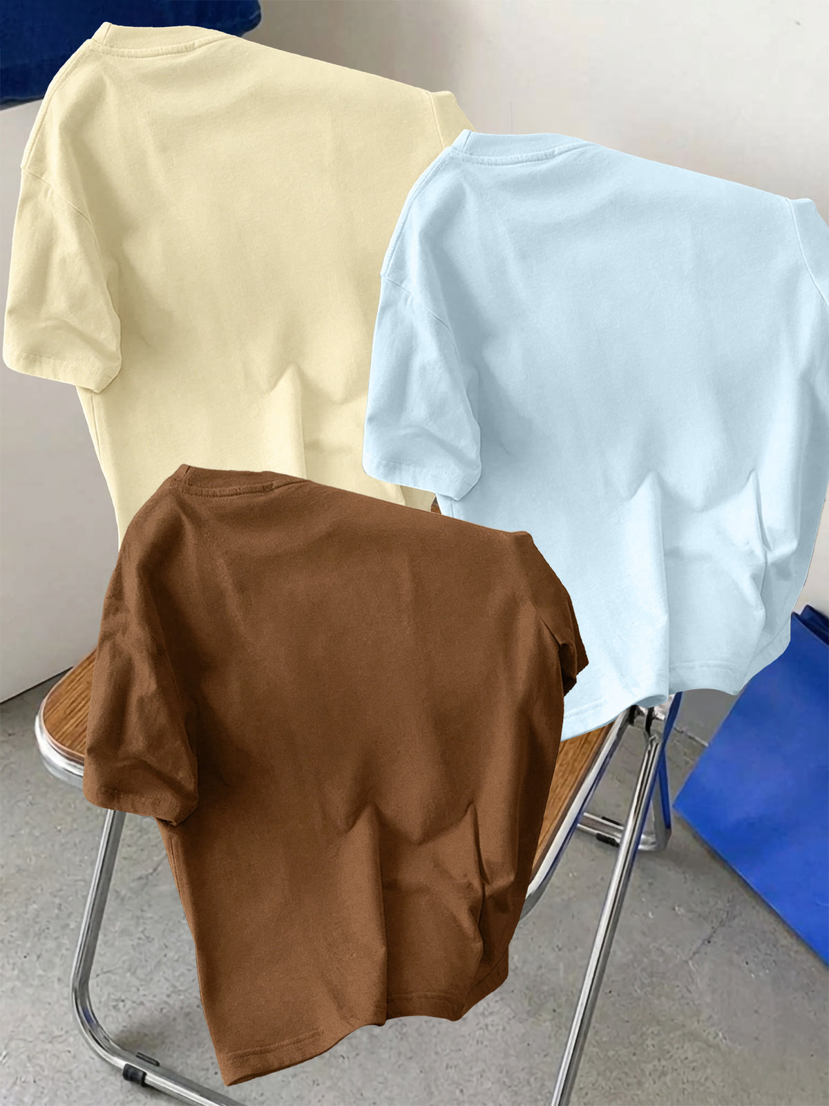 3pcs Set Men's Pure Cotton Short-Sleeve Crew Neck T-Shirt with Milan, Italy Pattern, Suitable for Daily Casual Wear, Comfortable, Soft, Breathable, Summer Essential - Coffee Brown + Light Blue + Apricot