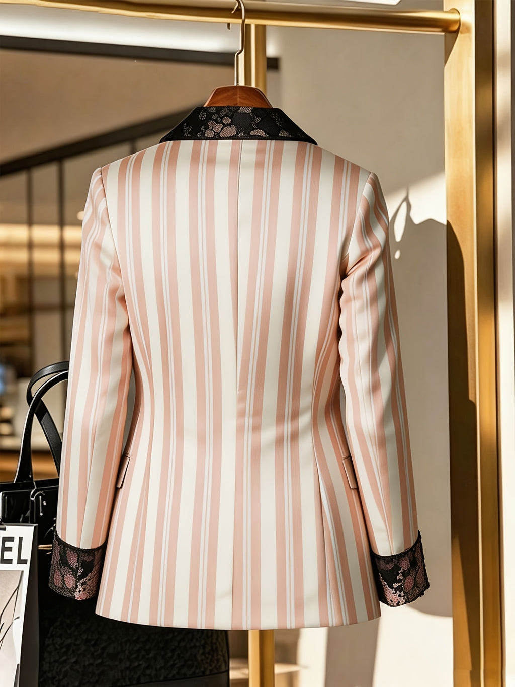 1pc of Women'S Contrasting Color Design Striped Suit Jacket, Spliced Print Single-Breasted Casual Small Suit, Casual Elegant Contrasting Color Lapel Cuff Design, Slim And Slimming Small Suit, Suitable for Workplace And Daily Wear - Mixed colors
