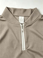 Men'S Half-Zip Stand Collar Plaid Knit T-Shirt, Retro Gradient Striped Abstract Ripped Color-Block Chest Print Loose Breathable Summer Casual Short-Sleeve Top - 【Brown】
