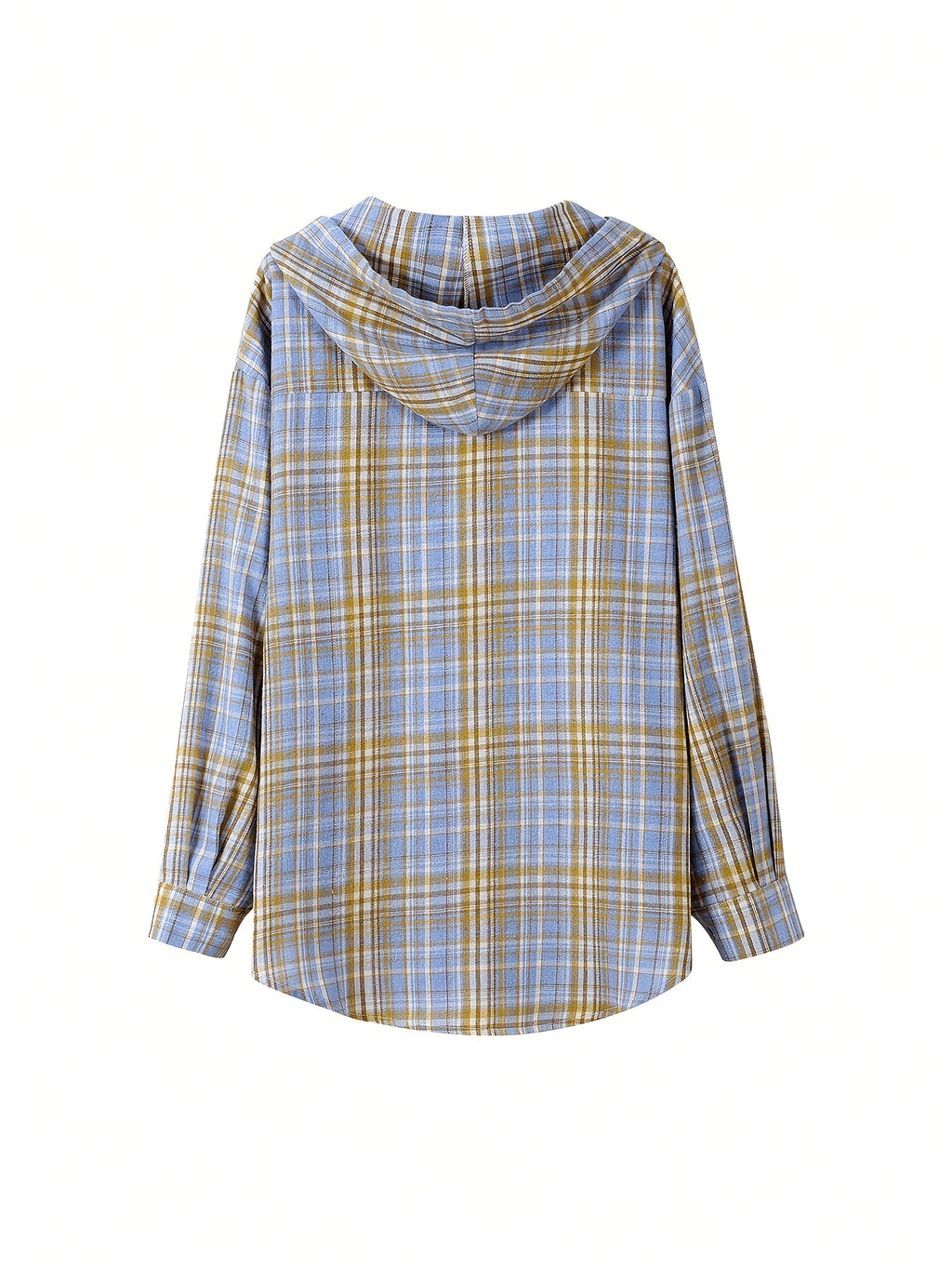 Hooded Mid-Length Checkered Shirt Jacket Women'S Early Spring New Loose Premium Long Sleeve Cardigan Top Directional - Yellow