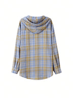 Hooded Mid-Length Checkered Shirt Jacket Women'S Early Spring New Loose Premium Long Sleeve Cardigan Top Directional - Yellow