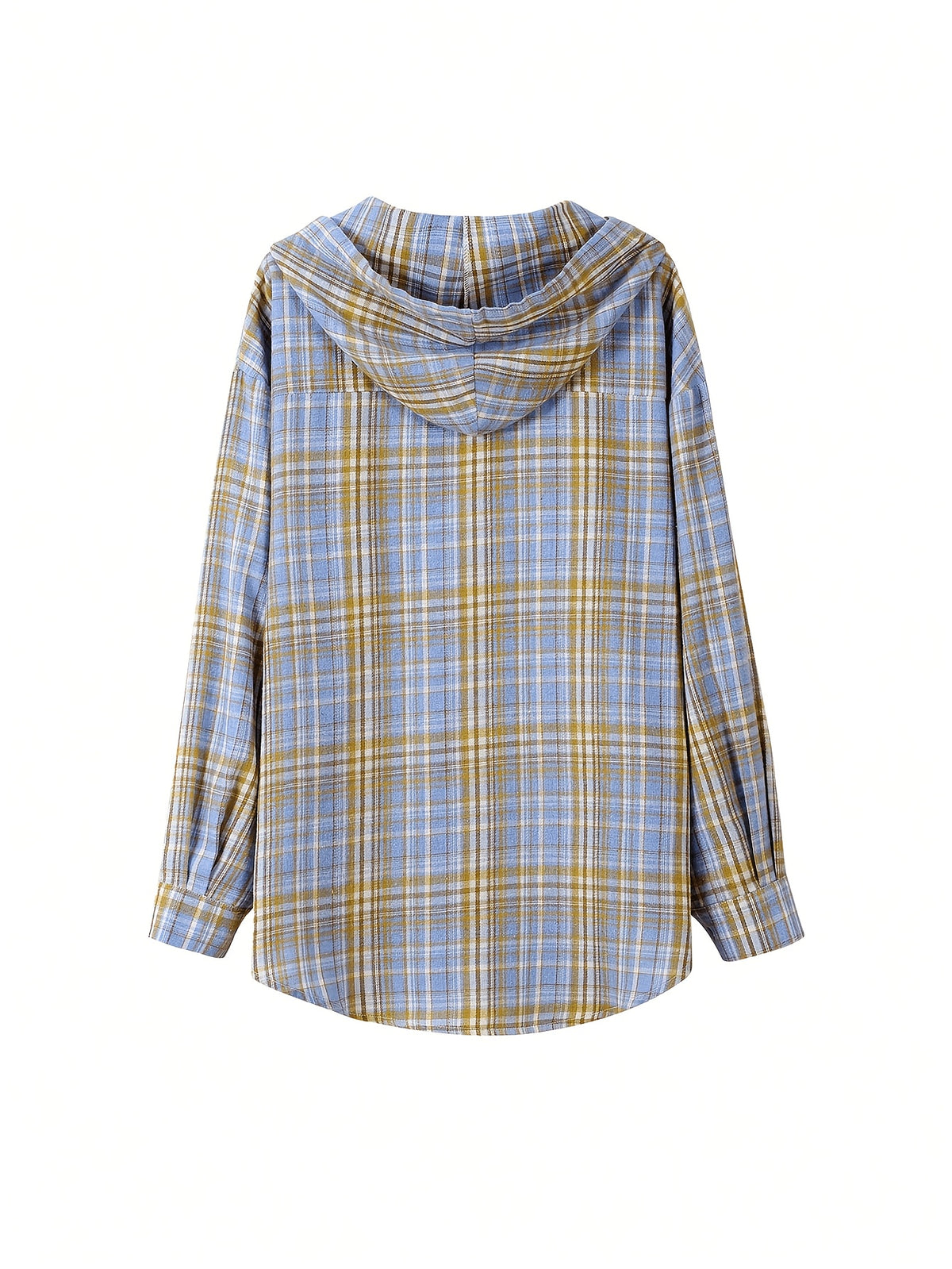 Hooded Mid-Length Checkered Shirt Jacket Women'S Early Spring New Loose Premium Long Sleeve Cardigan Top Directional - Yellow