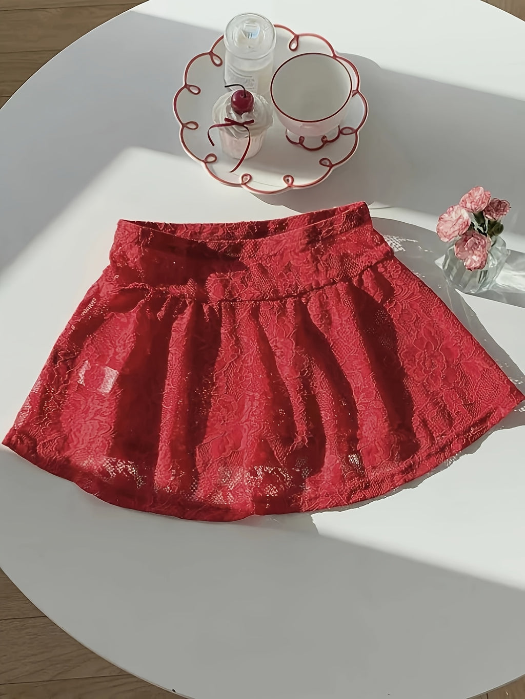 Women'S Sexy Nightclub Sheer Lace Mini Skirt, Valentine'S Day Gift "Circle Direction" - Red