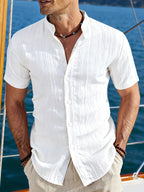 3pcs Men's Summer Short-sleeve Shirt Set | Lightweight and Breathable Solid-color Button- Shirt with Stand-up Collar, Suitable for Beach Vacations, Pool Parties, and Casual Wear, an Ideal Christmas Gift for Your Husband - Mix Colors