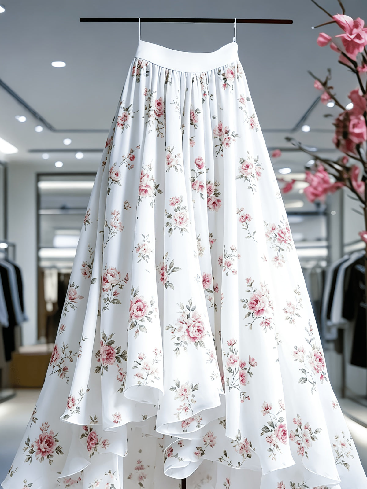 Women'S Lace Mesh Printed Half Skirt, Casual Flared Mesh Skirt - White