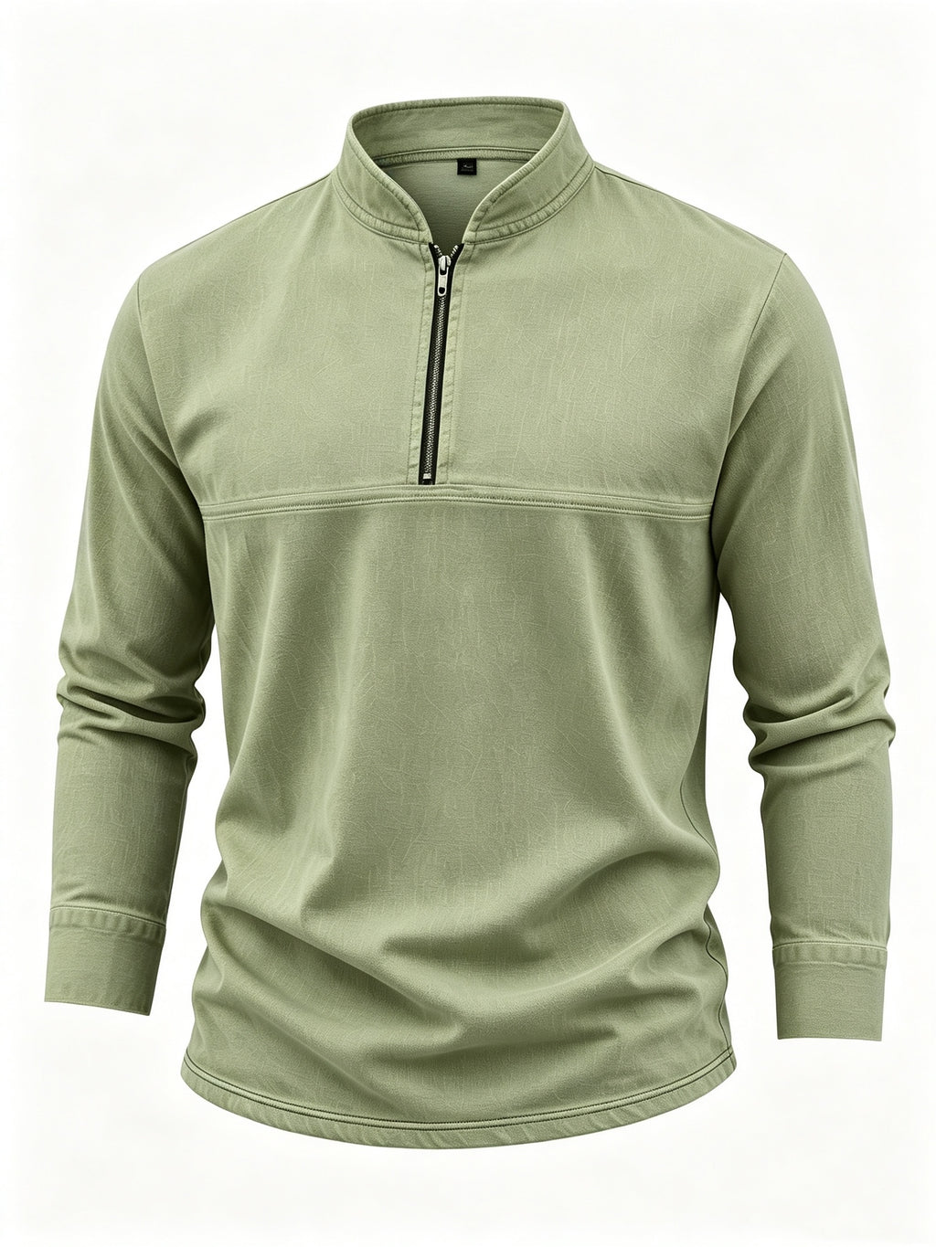 Men's Linen Long Sleeve Henley Shirt Stand Collar Loose Polo Shirt Men's Linen Zipper Casual Shirt - Olive Green