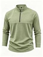 Men's Linen Long Sleeve Henley Shirt Stand Collar Loose Polo Shirt Men's Linen Zipper Casual Shirt - Olive Green