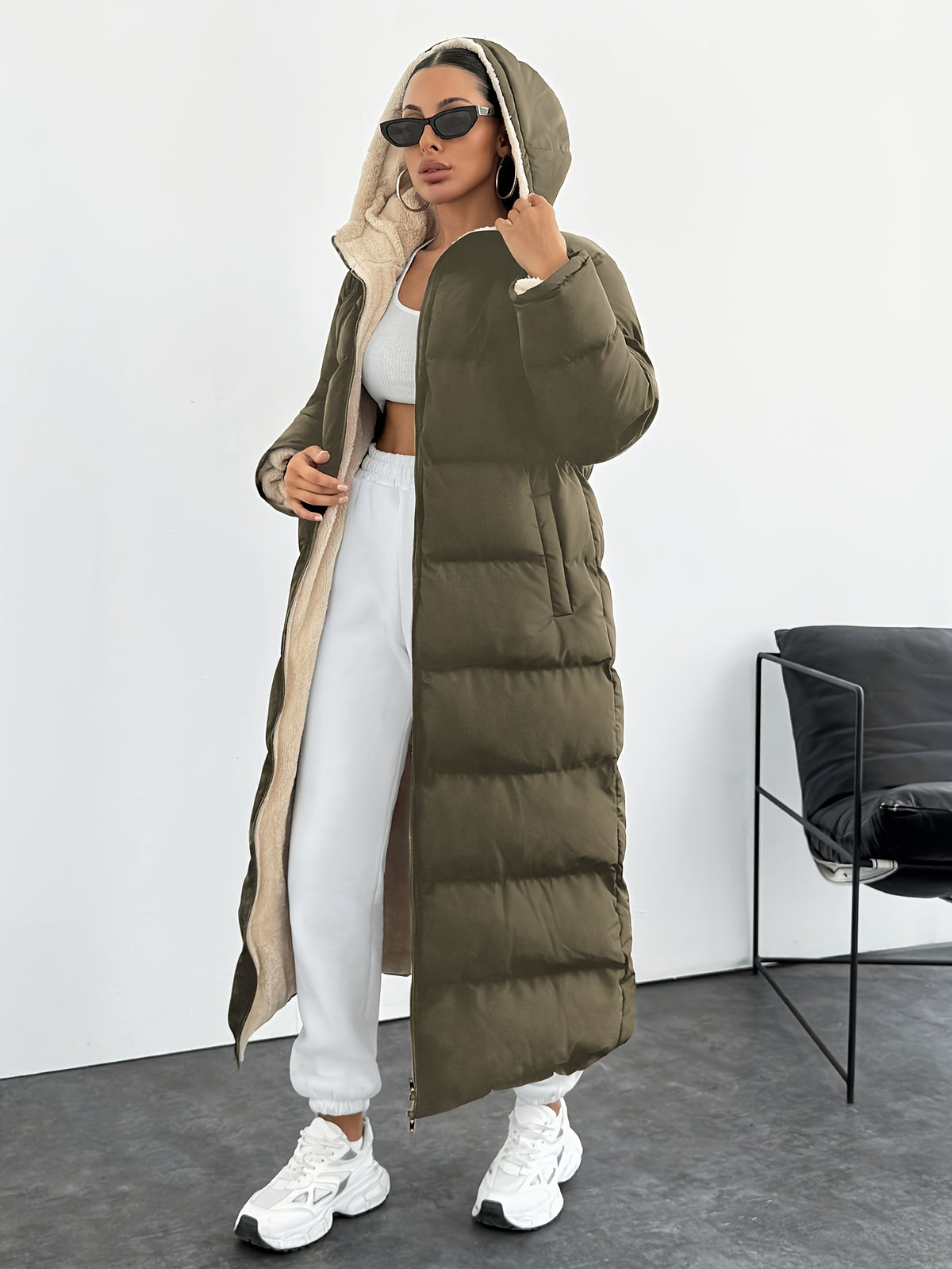 Fashionable and Elegant Thick Coat - Olive Green