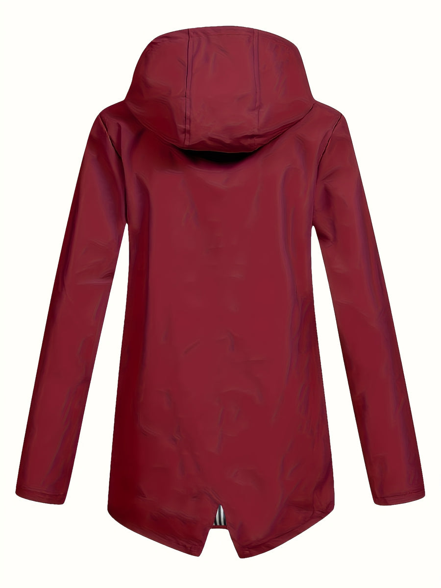 Autumn and Winter Striped Lined Hooded Windbreaker Jacket - Burgundy