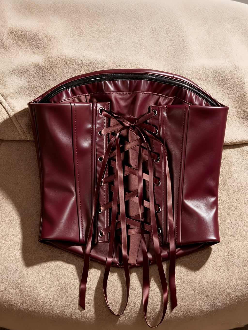 French-Style Slim-Fit Fishbone Design Sexy Off-Shoulder Crop Top, Wearable as Outerwear or Innerwear, Y2K Sexy Style, Music Festival Outfit, Pure Desire Street Fashion, Sexy Outfit, Suitable for Valentine's Day Parties, Dates, and Evening Events - Burgundy