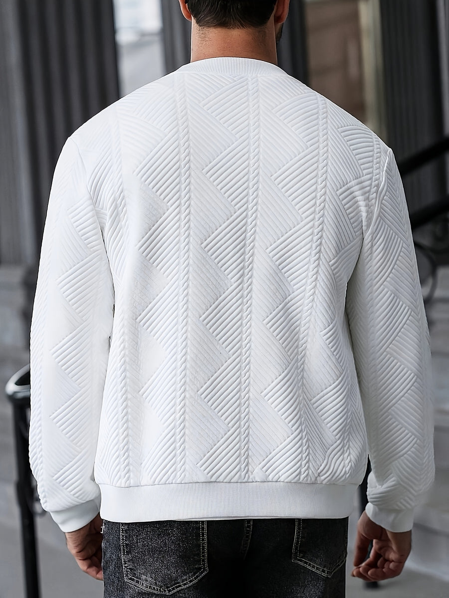 Casual Cool Men'S Casual Zipper Baseball Collar Jacket, White Autumn Street Style, Urban Casual, Solid Color Long Sleeve Top, Retro Style Casual Wear, Outdoor Use - White