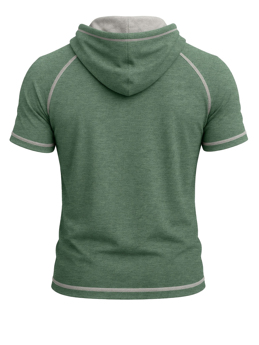 Summer Cross-Border Western Men'S Hooded Short-Sleeve T-Shirt, Color-Block Foreign Men'S Athletic Top - Green
