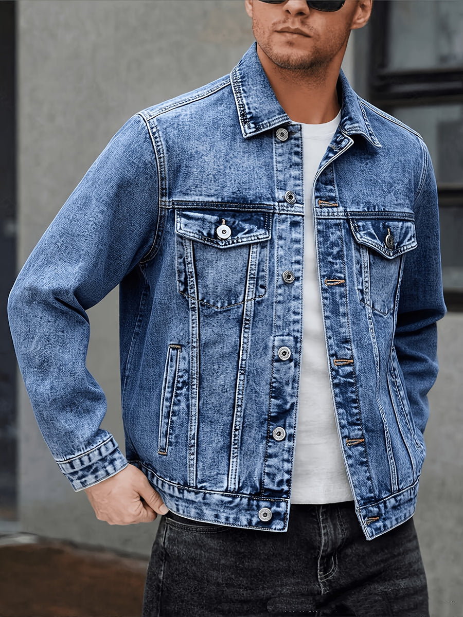 New Arrival: Snowflake Washed Trendy Denim Jacket - Light Blue