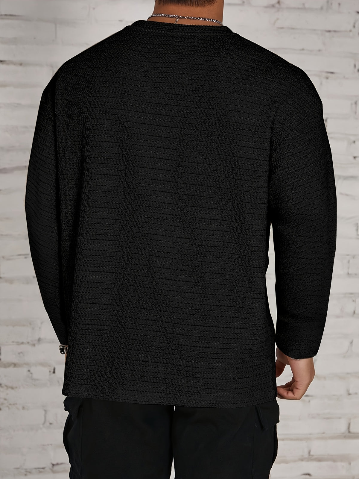 New Trendy Men's Versatile Casual Fashionable Comfortable Cool Skin-Friendly Long-Sleeve T-Shirt - Black