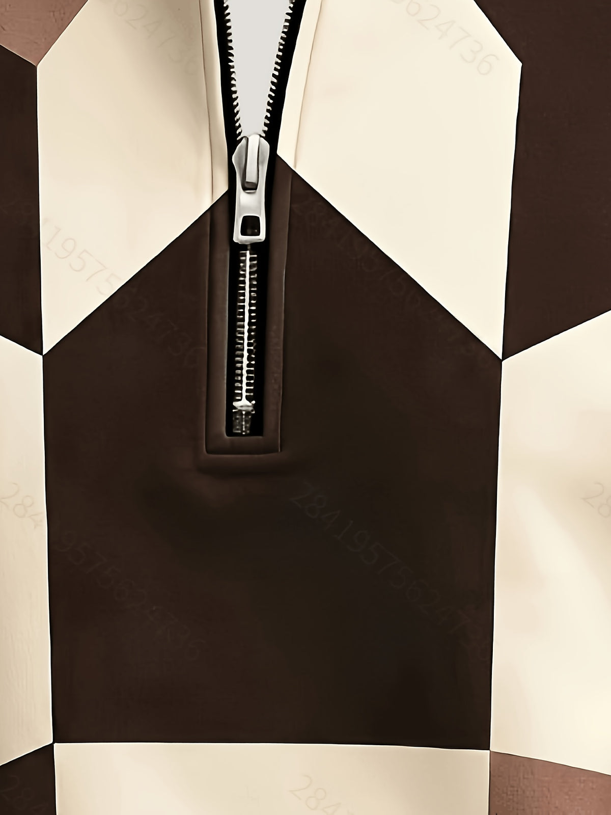 [Print Design - Not Textured] Men'S Retro Geometric Color-Block Digital Print Half-Zip Stand Collar Sweatshirt, Spring/Autumn Loose Casual Top, Daily Commute Outdoor Wear - Mixed Color 2