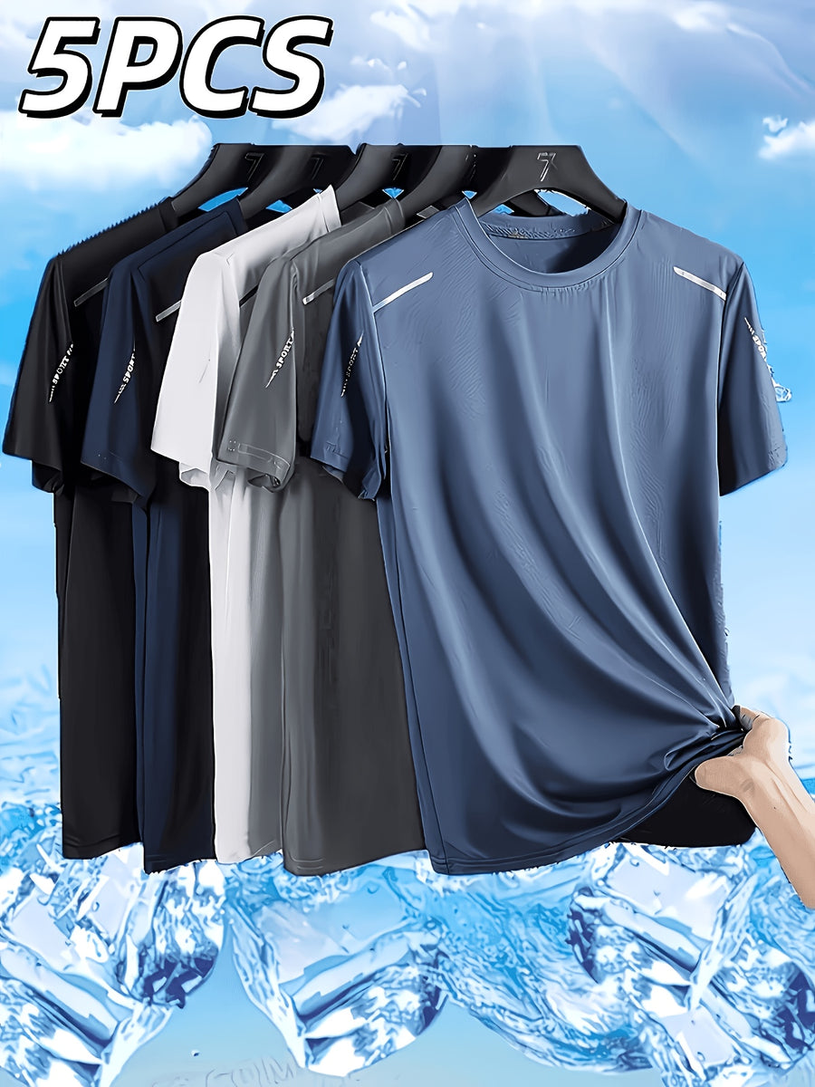 5pcs Men's Quick-Dry Sports T-Shirts - Breathable Moisture-Wicking Crew Neck Short Sleeves, Multiple Colors, Suitable for Gym and Summer Activities, Fitness Apparel - Mixed colors