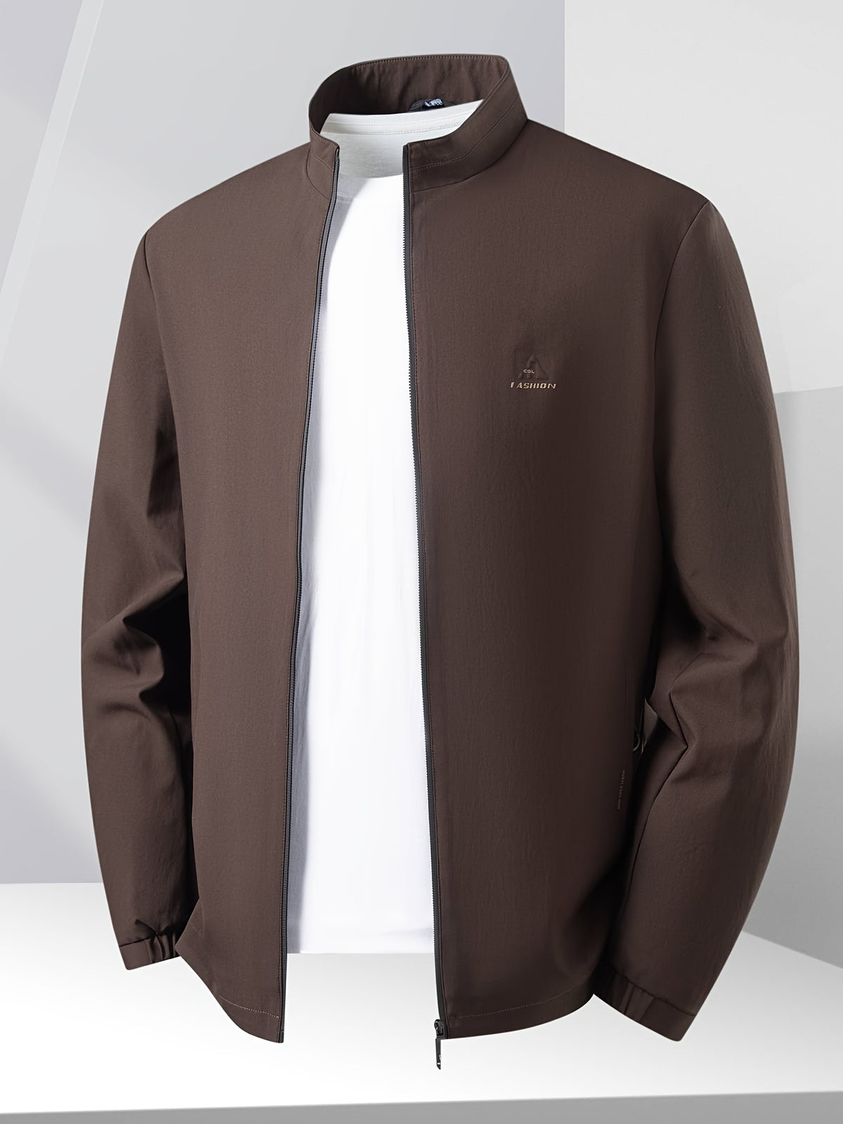 Spring Autumn Comfort Casual Coat, Minimal Solid Trendy Windproof Jacket Top for Men - Khaki