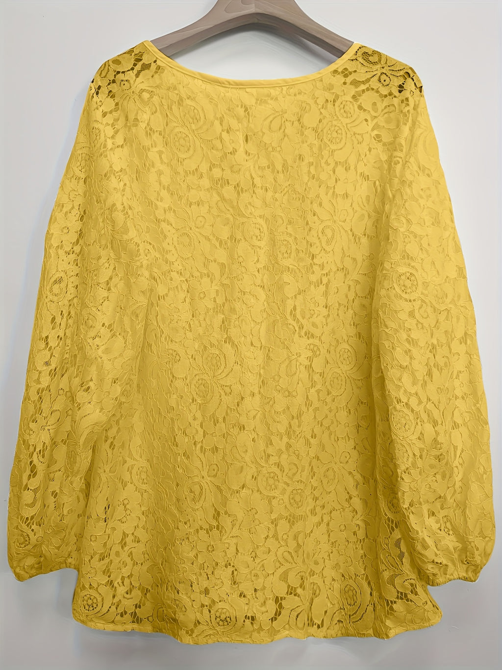 Ladies' clothing, casual fashion, elegant, transparent, solid color long sleeved, lace, solid color shirt - Yellow