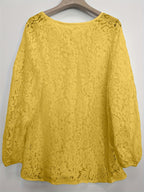 Ladies' clothing, casual fashion, elegant, transparent, solid color long sleeved, lace, solid color shirt - Yellow