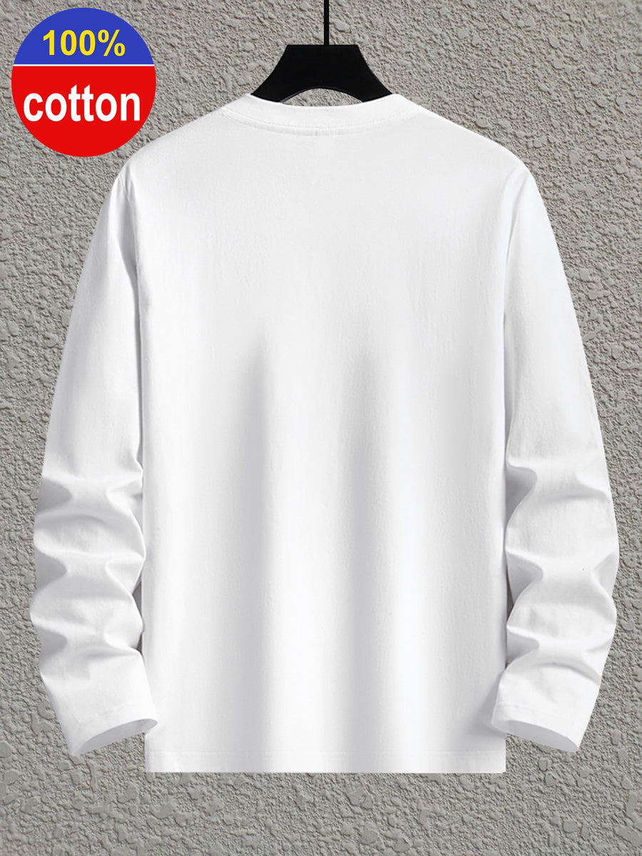 2pcs Set, 100%, Spring/Autumn Long Sleeve Men'S T-Shirt, Easy Fashion Pattern, Round Neck Base Layer, Easy Fashion Fit, Casual Outing Essential, Machine Washable - Mixed Colors 10