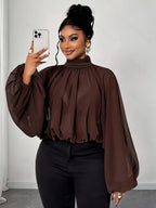 Women'S Sexy New Year Georgette Round Neck Outerwear ASD1 - Coffee Brown