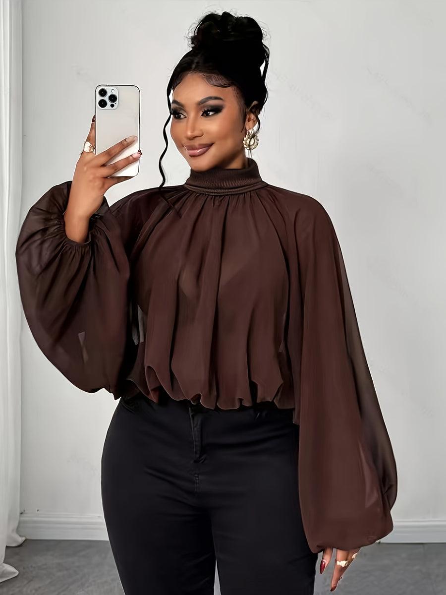 Women'S Sexy New Year Georgette Round Neck Outerwear ASD1 - Coffee Brown