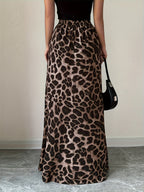 Leopard Print Midi Skirt - Elegant A-Line Party And Formal Dress, Non-Stretch Fabric Suitable for Everyday And Special Occasions - 4 Seasons Fashion, Cute Dress, Versatile Item, Slim Fit, High-Quality Material, Work Attire - Mixed colors