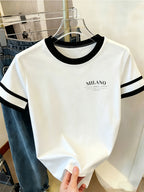 Graphic Print T-Shirt, Short Sleeve Crew Neck Casual Top for Summer And Spring, Women'S Clothing - black in white
