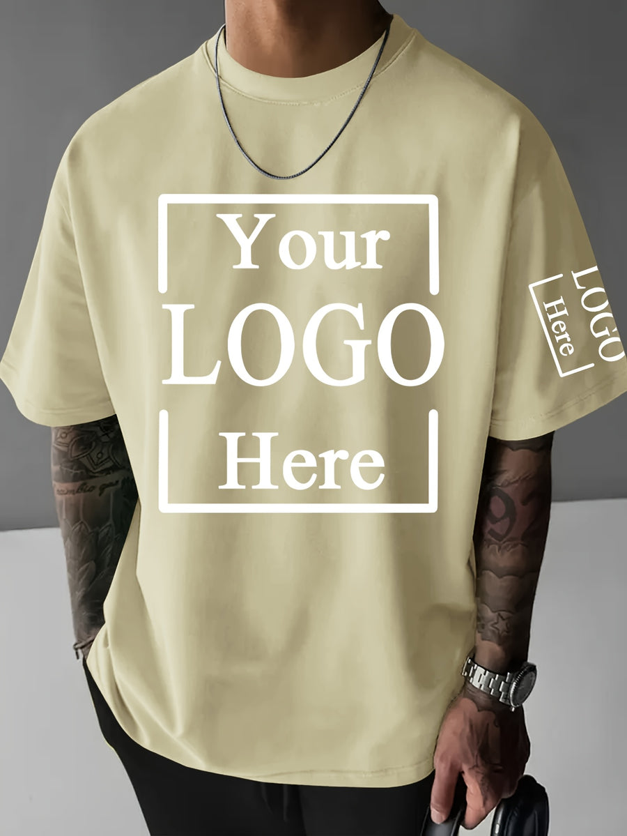 Custom T-Shirts / - "My T-Shirt, My Choice" Design Your Own with Text//Logo Suitable for Team Uniforms, Music Festival Outfits, Gifts for Him, Short Sleeve Round Neck Loose Fit Machine Washable T-Shirt - Apricot