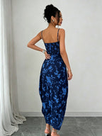 Women'S Elegant Romantic Floral Cami Dress Suitable for Vacation Travel Dates Parties Daily Commute - Navy Color