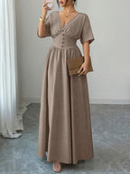 Elegant Women's Long Summer Dress - Khaki