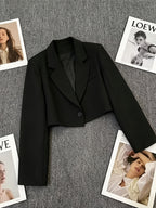 Women's Single-Breasted Short Blazer Jacket - Black