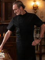 Men'S Summer Short-Sleeve Chef Uniform, Men'S Shirts, Jackets with Pockets, Polyester Fiber Material, Suitable for Hotel Kitchen Dessert Shops, Men'S Gifts - Black
