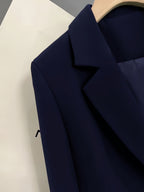 European And American Style Navy Blue Women'S Suit with Double-Breasted Buttons, Loose Fit Oversized Commuter Casual Blazer - Navy Color